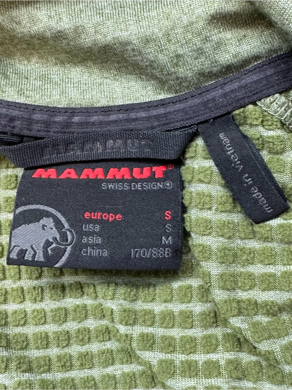 Mammut Men's Small Waffle Grid Technical Fleece Quarter Zip Sage & Blue